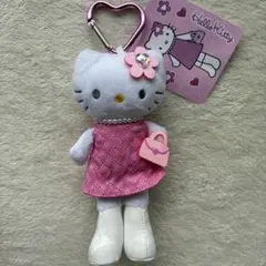 新品 ハローキティ ぬいぐるみキーホルダー 水玉 パール 足長 美品 ②