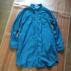 GU★デニムシャツワンピース チュニック ロング XL 青ブルー ジーユー