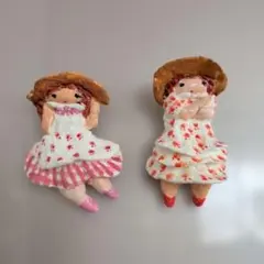 ハンドメイド 紙粘土人形 2体セット マグネット付