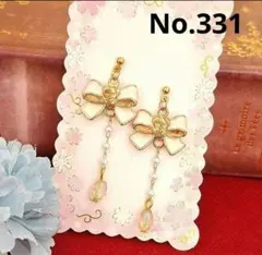 No.331　リボン　ロリータ　ピンク　パール　ハンドメイドピアス　イヤリング