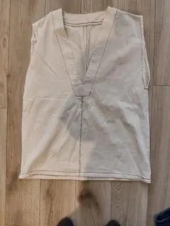古着　クリーム色 Vネック ベスト Fサイズ