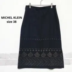 ミッシェルクラン エスニックプリント スカート M サイドスリット 黒K186のサムネイル