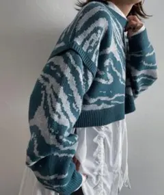 PAGEBOY　ページボーイ　ボクシーショートニット　F ターコイズ柄