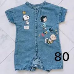 【スヌーピー】 半袖　デニムロンパース 80 PEANUTS