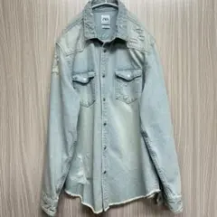 ZARA ダメージ デニムシャツジャケット ライトブルー RELAXED FIT