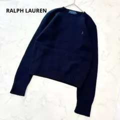 ラルフローレン　ウール100% ニット　クルーネック　ポニー刺繍　L ネイビー