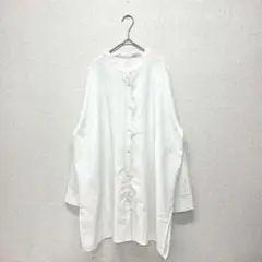ショコラフィネローブ シャツ ブラウス ロング丈 襟なし ホワイト フリー