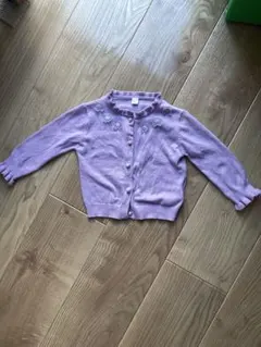 アプレレクール　カーディガン　ラベンダー　お花モチーフ　パール　90