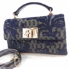 【未使用級】フルラ ハンドバッグ 2way ショルダー レザー×ジャカード 総柄