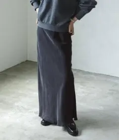 NOBLE キュプラサテンナローAラインスカート ネイビー 36