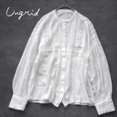 Ungrid✨コットンレースブラウス 白 バンドカラー ボリューム袖 ナチュラル