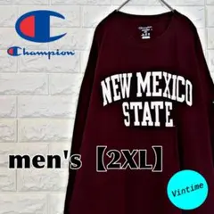 y251【Champion】刺繍ロゴ ロンT【メンズ2XL】ワインレッド