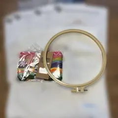 刺繍キット　初心者向き　ステッチ布　刺繍糸 ハサミ　針など　解説は英語