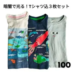 魚 海洋生物 お顔Tシャツ 3枚セット 100 男の子 女の子 暗闇で光る