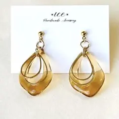 1236◆つやつやブラウン　ゴールド　雫　大ぶり　ハンドメイドピアス　イヤリング