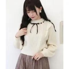 fint フィントはしごリボンケーブルニットプルオーバー