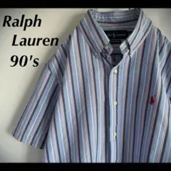 ラルフローレン ストライプ BDシャツ 90s 刺繍ワンポイント マルチカラー