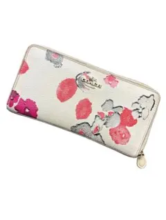COACH コーチ 長財布 花柄 ホワイト ピンク フローラル ファスナー