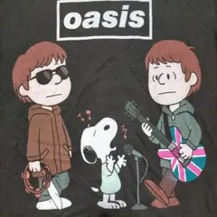 スヌーピー&Oasis キャラクター Tシャツ ロック ブラック XL 古着