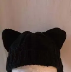 猫耳付き黒ニット帽 y2k サブカル