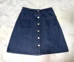 デニム　フロントボタン　Aラインスカート