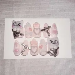 量産 量産型 地雷 平成女児 ねこ 猫 ピンク ネイルチップ 現品
