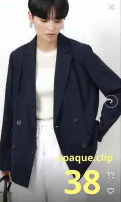 OPAQUE.CLIP★ネイビーダブルテーラードジャケット38涼感レーヨン夏