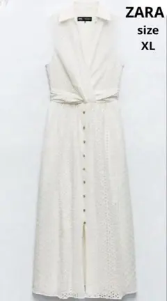 ZARA コットンレースシャツワンピース　ホワイト