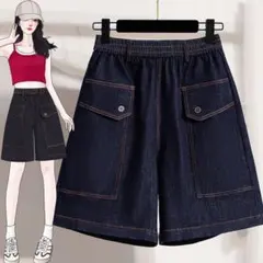 夏 ショート パンツ 新作 ビッグサイズ ゆったり 五分 デニム ハイウエスト