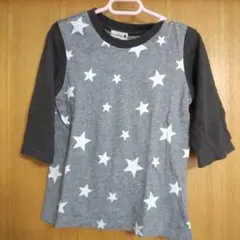 星柄 7分袖カットソー グレー/黒