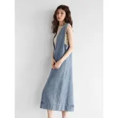 ペイズリージャガードデニムジャンパースカート　ヤマダヤ　VIN Ample 深V