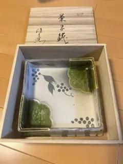 織部焼 菓子鉢　木箱入　玉川窯のサムネイル