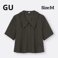 GU ジーユー シアサッカービッグカラーシャツ M ブラウン 358486のサムネイル