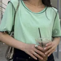チャオパニックティピー 配色ステッチスラブシアー半袖Tシャツ フリーサイズ