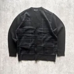 90s 格子柄 ニット カーディガン 黒 M パンク y2k VINTAGE