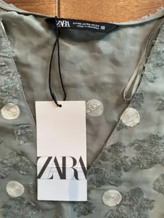 【新品未使用】ZARAブラウス　レース　グリーン水玉　XS