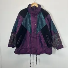 90s ヴィンテージ スキージャケット カラーブロック ベロア切替 レトロ