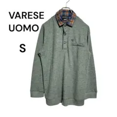 VARESE UOMO チェック襟 長袖レイヤード風トレーナー S 大きめ
