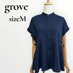 grove グローブ　ペプラムシャツブラウス　ネイビー　M