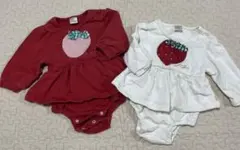 いちご刺繍ロンパース2枚セット　双子