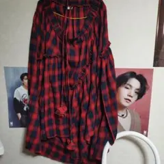 XXL 赤と青のチェック柄ロングスカート