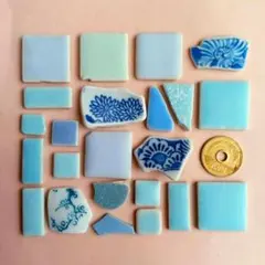 シー陶器&シータイル2889 ☆青空色柄☆　アート　金継ぎ　工作