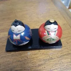 中古 紀州雛　伝統的な雛人形 古典的作品　青と赤 2体セット