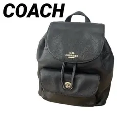 【美品】 COACH コーチ 巾着 レザー F37621 ブラック ターンロック