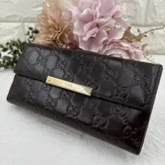 GUCCI　グッチ　シマレザー　二つ折り　長財布　ダークブラウン　GG柄