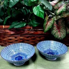 未使用品　波佐見焼　福峰窯　染付　内外十草　ご飯茶碗　2客セットのサムネイル