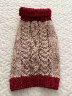 ペット用 ケーブルニット セーター ベージュ×レッド