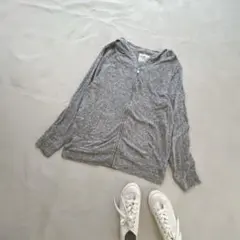メンズ　パーカー　フルジップ　L グレー　ニット