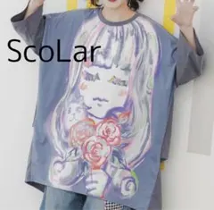 スカラー ScoLar 手描き風女の子プリント柄 チュニック ゆったり 新品のサムネイル