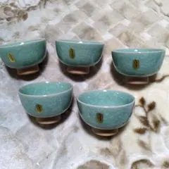 【最終処分】青緑色 陶器 湯飲み 5個セット
